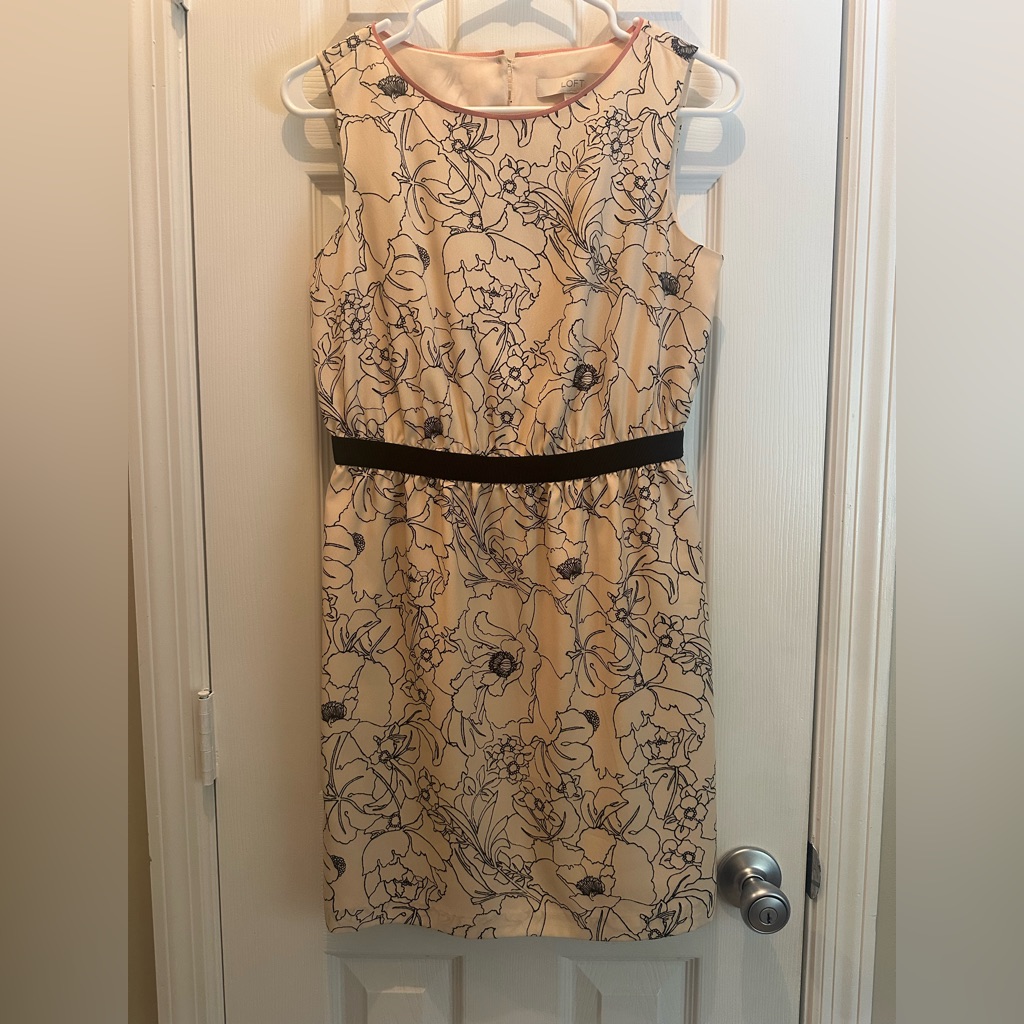 Loft Cream Dress With Black Floral Design